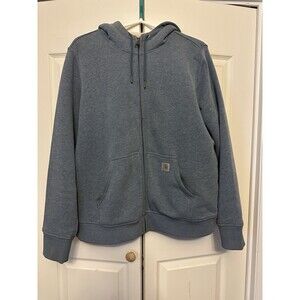 Carhartt Jacket Womens XL Light Blue Sherpa Lined Hoodie Full Zip